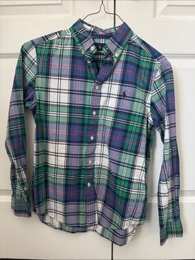 Ralph Lauren Blue, Green & White Plaid Button-Down Shirt